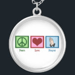 Colar Banhado A Prata Oração do amor da paz<br><div class="desc">Um sinal de paz,  coração,  e duas mãos dobradas para pray. Um presente religioso bonito.</div>