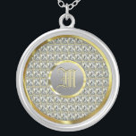 Colar Banhado A Prata Ouros Falsos Monogramados, Dourado e Aço<br><div class="desc">Impressão de ouro e diamantes elegantes com monograma personalizado e opcional. Não metal real,  mas imagem impressa de ouros e aço.</div>