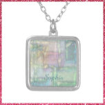 Colar Banhado A Prata Padrão de Textura Cor-de-Rosa Azul Verde abstrato<br><div class="desc">Padrão de Textura Cor-de-Rosa Azul Verde abstrato</div>