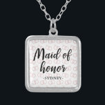 Colar Banhado A Prata Padrão e Nome do Anel de Casamento de madrinha de<br><div class="desc">Padrão de Anel de Casamento de madrinha de casamento e Colar Nome.</div>