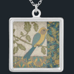 Colar Banhado A Prata Pássaro Azul Amarelo e Teal Emitido em uma Ramific<br><div class="desc">Esta bela pintura de um pássaro azul amarelo e lacrado em um galho se ajustado perfeitamente a qualquer produto Zazzle. A pintura de Chariklia Zarris,  inspirada na colagem,  é composta por vários padrões,  flores e folhas diferentes. Confira!</div>