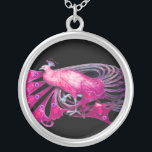 COLAR BANHADO A PRATA PEACOCK ELEGANTE EM PINCO, FUQUSIA E PRETO<br><div class="desc">Design colorida e elegante com gemstones 3D brilhantes design gráfico digital por Búlgaro Lumini. Parte da nova coleção ARCADIA.</div>