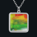Colar Banhado A Prata pintura abstrato<br><div class="desc">pintura de abstrato em vermelho,  verde e amarelo</div>