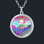 Colar Banhado A Prata Pintura floral cor-de-rosa-abstrato elegante<br><div class="desc">Pintura floral cor-de-rosa-abstrato elegante</div>