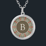 Colar Banhado A Prata Quadro De Rodagem De Padrão Inca Inicial<br><div class="desc">O padrão Inca Ornamentado rodeia o seu início.</div>