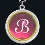 Colar Banhado A Prata Red Pink Ruby Gem Monograma<br><div class="desc">Design único e elegante com gemstone. Modelagem e renderização de enfermeiras muito precisas no 3D Studio Max por parte de Búlgaro Lumini .Part da série Hyper Talismans.</div>
