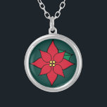 Colar Banhado A Prata Red Poinsettia Necklace Gift<br><div class="desc">O design é da arte original.</div>
