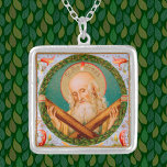Colar Banhado A Prata Rua. Andrew, o Apóstolo (JMAS 02)<br><div class="desc">Image Credit (JMAS 02): Imagem antiga de Rua. Andrew o Apóstolo de uma cromolithografia devocional do final do século XIX com sotaques de marrãs, originalmente publicada por Josef Müller, Art Publisher, Munique, Alemanha, da coleção privada de efemérsia religiosa do designer. A imagem é uma das doze da série Apostle do...</div>