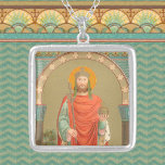 Colar Banhado A Prata Rua. Henry II, Imperador (BBS 10) Quadrado<br><div class="desc">Nesta imagem feita no estilo Beuron da arte beneditina, Rua Henrique II (972-1024), Santo Imperador Romano, veste a regalia Imperial — uma coroa, um manto vermelho de vermilhar sobre uma túnica, e carregar um cetro e orbo simbólico de seu poder temporal. Sua coroa, a Reichskrone, ou Coroa Imperial do Santo...</div>