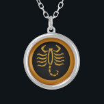 Colar Banhado A Prata Scorpio zodiac<br><div class="desc">Sinal de Scorpio zodiac em cor antiga de ouro e fundo preto.Colar Prateado de Prata projetado para aqueles que estavam nasceres entre 23 de outubro e 22 de novembro.</div>
