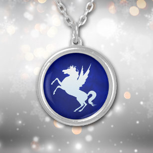 Colar Banhado A Prata Silver Unicorn em Royal Blue