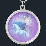 Colar Banhado A Prata Sky Faerie Asparas e Unicorn Vignette<br><div class="desc">Sky Faerie Asparas e Unicorn Vignette Sob a lua de cheio e as estrelas no céu da meia-noite - há uma piscina de fada que está cheia de águas puras da cascata mágica de unicórnio. Aqui é onde encontraremos o Unicórnio, Sky Faerie Asparas e Unicórn Lunaria, dançando nas águas com...</div>