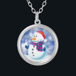 Colar Banhado A Prata Snowman Winter Merry Christmas Snow<br><div class="desc">Bonito boneco de neve no Tema de Natal da neve Doormat.</div>