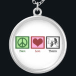 Colar Banhado A Prata Teatro do amor da paz<br><div class="desc">Um sinal de paz,  coração,  e uma máscara feliz e triste que simboliza a actuação. Um presente bonito para um ator.</div>