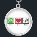 Colar Banhado A Prata Teatro do amor da paz<br><div class="desc">Um sinal de paz,  coração,  e uma máscara feliz e triste que simboliza a actuação. Um presente bonito para um ator.</div>