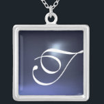 Colar Banhado A Prata Topaz Gem Monograma Azul<br><div class="desc">Design único e elegante com gemstone. Modelagem e renderização de enfermeiras muito precisas no 3D Studio Max por parte de Búlgaro Lumini .Part da série Hyper Talismans.</div>