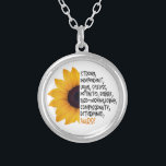 Colar Banhado A Prata Trabalhador Essencial de Girassol Amarelo de Defin<br><div class="desc">Esta design moderna apresenta a definição de uma qualidade de enfermeira com um girassol amarelo #enfermeira #giftsforberses #essentialworker #jewlry #necklaces #acessórios</div>