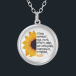 Colar Banhado A Prata Trabalhador Essencial de Girassol Amarelo de Defin<br><div class="desc">Esta design moderna apresenta a definição de uma qualidade de enfermeira com um girassol amarelo #enfermeira #giftsforberses #essentialworker #jewlry #necklaces #acessórios</div>