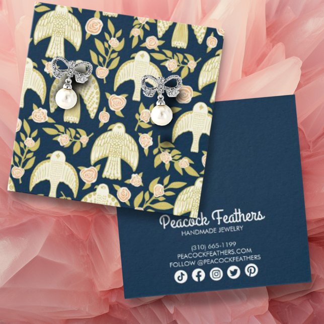 Colar de Brincos Falcons & Roses Expositor de Joia (Earring or necklace jewelry display cards with a fun falcon and flower pattern. Social media icons )