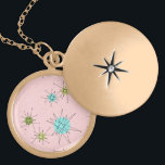 Colar de Estrelas Atômicas Icônicas Rosa<br><div class="desc">Este padrão de colar Icônico Atômico Cor-de-rosa apresenta rajadas atômicas icônicas. Isso mesmo! A antiga escola, o fundo colorido de primeira-dama cor-de-rosa com manchas de ouro é o pano de fundo perfeito para a vibrante turquesa, o aipo de salga e os círculos verdes cor de pera da cozinha. As manchas...</div>
