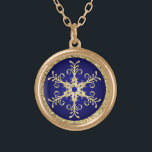 Colar de Neve Azul, Dourado e Leve<br><div class="desc">Este marinho festivo e azul real com brilho dourado falso (IMPRESSO) colar floco de neve combina com o convite de casamento mostrado abaixo. Seria uma obrigado perfeita para você oferecer para sua dama de Bridesmaid, Meninas Flores, Madrinha de casamento ou outra pessoa na sua festa de casamento. O texto é...</div>