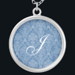 Colar de Prata Esterilizada com Lace Azul Monogram<br><div class="desc">Linda Lace Sterling Silver Necklace - a cor de fundo pode ser alterada. Excelente como um favor de casamento,  presente de casamento,  presente de aniversário ou presente de feriado.</div>