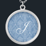 Colar de Prata Esterilizada com Lace Azul Monogram<br><div class="desc">Linda Lace Sterling Silver Necklace - a cor de fundo pode ser alterada. Excelente como um favor de casamento,  presente de casamento,  presente de aniversário ou presente de feriado.</div>