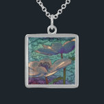 Colar De Prata Esterlina Arte Elegante Bonito Azul Metalizada Flores<br><div class="desc">Arte elegante e na moda metalizada com flores azuis. Olho de vidro.</div>