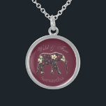 Colar De Prata Esterlina Bonito Borgonha de Elefante Floral Personalizada<br><div class="desc">Bonito colar de elefantes personalizado.</div>