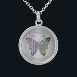 Colar De Prata Esterlina Citação de Fé da Borboleta Padrão Vintage<br><div class="desc">Borboleta de padrão de safra com citação "Ter fé é ter asas"</div>