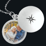 Colar De Prata Esterlina Foto Personalizada Amada Além Das Palavras<br><div class="desc">Foco de fotos elegante para manter um ente querido perdido perto. O modelo está configurado para que você adicione sua própria foto e você também pode editar todo o texto, se desejar. O texto fica em uma camada de borda semitransparente, acima de sua foto. O texto da amostra diz "amado...</div>