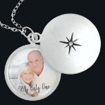 Colar De Prata Esterlina Locket romântico da foto da folha de prova do<br><div class="desc">Locket bonito da prata esterlina para seu amado, que você pode personalizar com sua foto favorita. O fraseio romântico lê "meu somente" e aparece sobre sua foto como um texto preto overlay na tipografia moderna do roteiro. Uma lembrança bonita para um aniversário de casamento de prata, um noivado ou uma...</div>