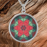 Colar De Prata Esterlina Mosaico Caleidoscópio Flor Vermelho e Teal<br><div class="desc">Este mosaico design de flores caleidoscópicas apresenta azulejos brilhantes de vermelho e lacre. Um design geométrico vívido inspirado por fractais,  mandalas e mosaicos de vidro manchados. Pegue esta design de triquete bonita agora para seu amigo favorito que ama cores brilhantes!</div>