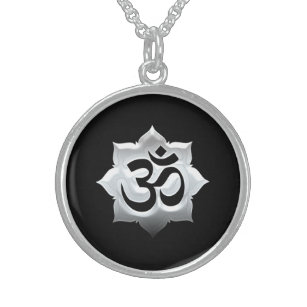 Colar De Prata Esterlina OM Símbolo Lotus Espiritualidade Yoga Crest