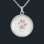Colar De Prata Esterlina Pata de Cachorro Rosa Imprime com o Nome do Seu Pe<br><div class="desc">Pink Dog Paw Print com nome personalizado</div>