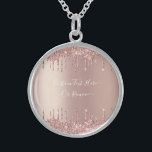 Colar De Prata Esterlina Texto Personalizado das Unidades de Miniatura da L<br><div class="desc">Rosa Dourado Blush Glitter Sparkle Drips Texto rosa Rosa Personalizado Girly Modern - Adicione seu Texto / Nome Único ou Remova Texto - Faça seu Presente Especial - Redimensione e mova ou remova e adicione texto / elementos com a ferramenta de personalização. Design por MIGNED. Por favor, veja meus outros...</div>