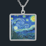 Colar De Prata Esterlina vincent van gogh Starry Night<br><div class="desc">A famosa pintura de Van Gogh,  "A Noite Estrelada". Pintado durante sua estadia no asilo Remy Santo na década de 1880,  Van Gogh retratou as colinas rolantes e árvores ciprestes que viu de sua janela.  Melhorado digitalmente por PixDezines.Copyright © 2008-2016 PixDezines.com™ e PixDezines™ em zazzle.com. Todos os direitos reservados.</div>