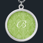 Colar de Prata Sterling Lace Verde Monograma<br><div class="desc">Linda Lace Sterling Silver Necklace - a cor de fundo pode ser alterada. Excelente como um favor de casamento,  presente de casamento,  presente de aniversário ou presente de feriado.</div>