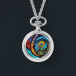 colar de relógio de cola multicolorido<br><div class="desc">Um abstrato original do trabalho de arte de ai stainglass</div>