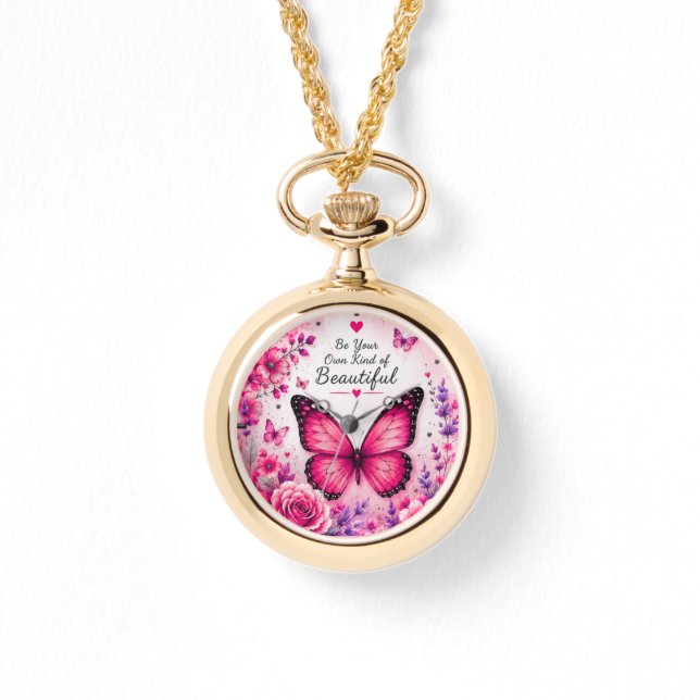 Colar Floral Borboleta Rosa para Mulheres (Frente)