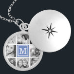 Colar Medalhão Colagem de Fotos do Monograma Azul<br><div class="desc">Um colar de fechadura de guardas bonito com a sua colagem de fotos personalizada do Instagram e personalizado com o seu monograma inicial. Clique em Personalizar para alterar a fonte e a cor do monograma e personalizar o design. presente de Excelente para família,  amigos,  pais e avós!</div>