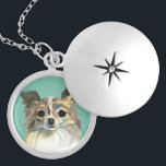 Colar Medalhão Retrato de cor d'água Chihuahua de Cabelo Longo<br><div class="desc">Esta é uma pintura de aquarela detalhada de um rosto de um cão chihuahua longo de cabelo. Tem pelo castanho claro e escuro e peito branco.</div>