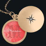 Colar Monograma do Damasco de Vintage Vermelho<br><div class="desc">Sweetheart Locket Necklace para ela no Dia de os namorados ou Aniversário. Monograma e nome da sua querida.</div>