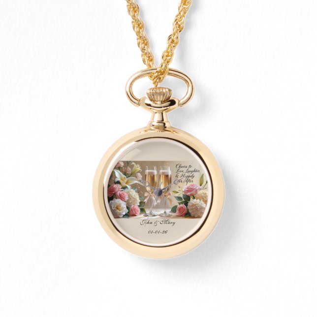 Colar relógio de noiva personalizado - Felizes par (Frente)