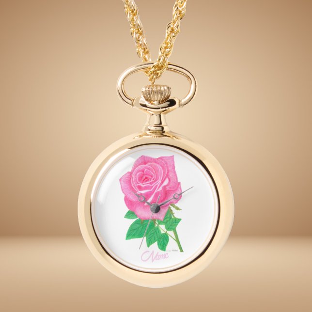 Colar Relógio Flor Rosa Pink Ouro (Criador carregado)