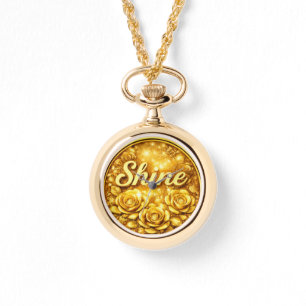 Colar Relógio Floral Dourado Personalizado