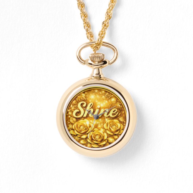 Colar Relógio Floral Dourado Personalizado (Frente)