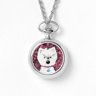 Colar Relógio Fluffy Westie Roses