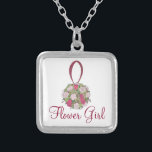 Colar Rosa de Buquê de Festa de Frota<br><div class="desc">O colar apresenta uma ilustração original de um buquê de flores para casamentos cor-de-rosa,  com FLOWER GIRL em uma fonte bonito de burgundy. Um presente perfeito para a florista!</div>