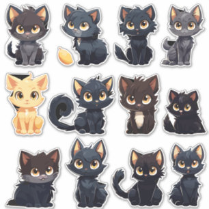 Coleção De Adesivos Cute Cats (12 Gatos)